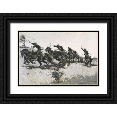 Capt Grimess Battery Going Up El Paso Hi Il Black Ornate Wood Framed Art Print with Double Matting by Remington, Frederic