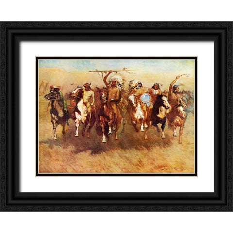 Return Of A Blackfoot War Party Black Ornate Wood Framed Art Print with Double Matting by Remington, Frederic
