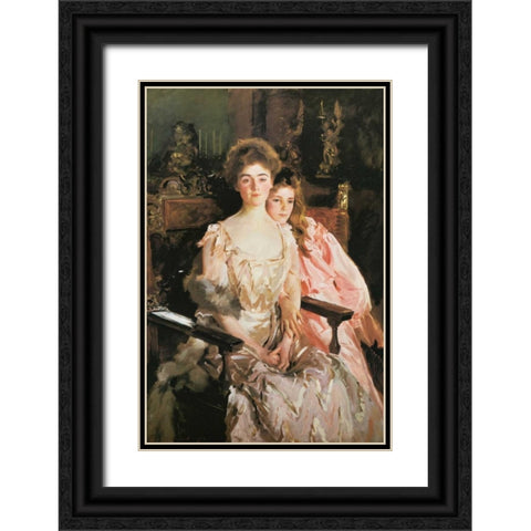 Mrs Fiske Warren and Daughter Rachel Black Ornate Wood Framed Art Print with Double Matting by Sargent, John Singer