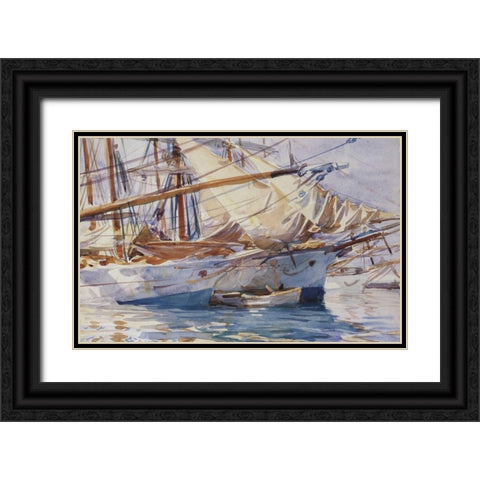 Yachts at Anchor, Palma de Majorca, 1912 Black Ornate Wood Framed Art Print with Double Matting by Sargent, John Singer