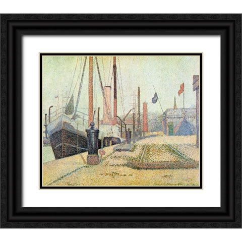 La Maria At Honfleur Black Ornate Wood Framed Art Print with Double Matting by Seurat, Georges