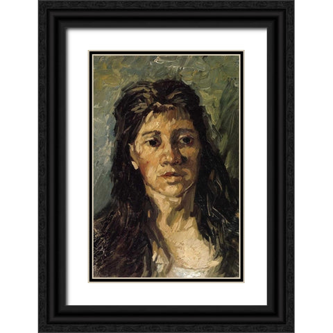 Head Of A Woman Black Ornate Wood Framed Art Print with Double Matting by Van Gogh, Vincent