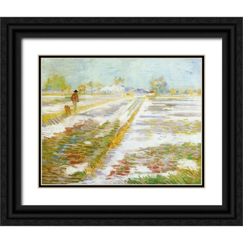 Landscape Snow Black Ornate Wood Framed Art Print with Double Matting by Van Gogh, Vincent