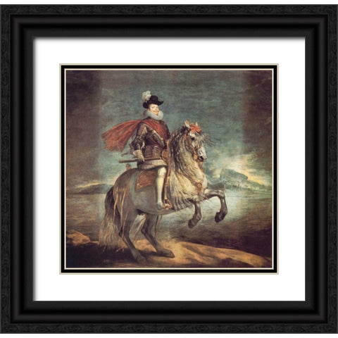 Philip III On Horseback Black Ornate Wood Framed Art Print with Double Matting by Velazquez, Diego