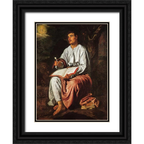 Saint John The Evangelist On The Island Of Patmos Black Ornate Wood Framed Art Print with Double Matting by Velazquez, Diego