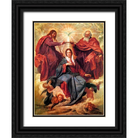 The Coronation Of The Virgin Black Ornate Wood Framed Art Print with Double Matting by Velazquez, Diego
