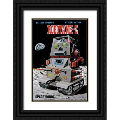 Robotank-Z Space Robot Black Ornate Wood Framed Art Print with Double Matting by Retrobot