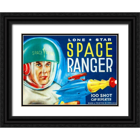 Lone Star Space Ranger 100 Shot Cap Repeater Black Ornate Wood Framed Art Print with Double Matting by Retrobot