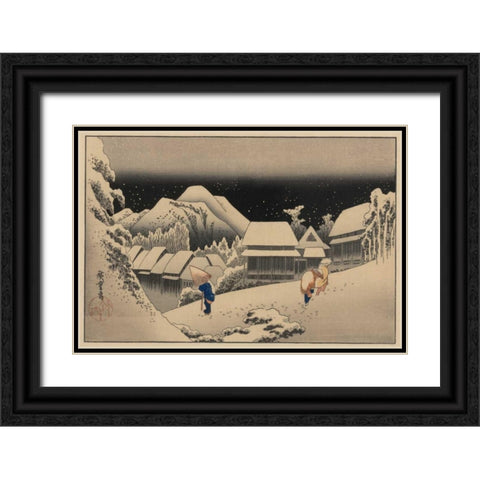 Kanbara Black Ornate Wood Framed Art Print with Double Matting by Hiroshige, Ando