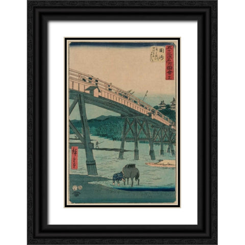 Okazaki Black Ornate Wood Framed Art Print with Double Matting by Hiroshige, Ando