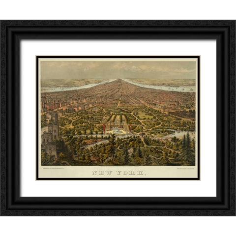 Birds-eye view of Manhattan, New York Black Ornate Wood Framed Art Print with Double Matting by Unknown