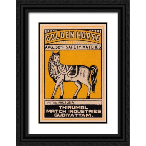 Golden Horse Avg. 50s Safety Matches Black Ornate Wood Framed Art Print with Double Matting by Phillumenart