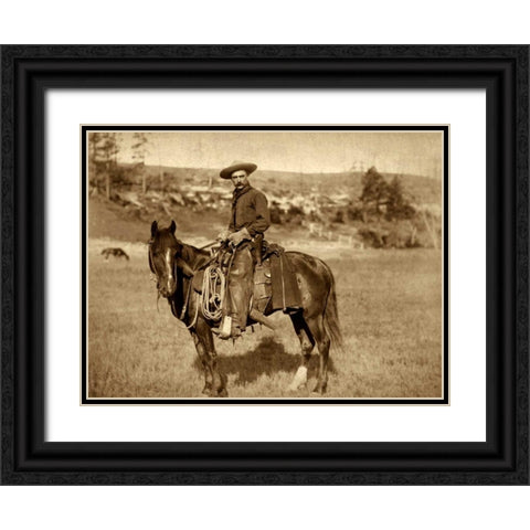 Cow Boy Black Ornate Wood Framed Art Print with Double Matting by Grabill, John C.H.