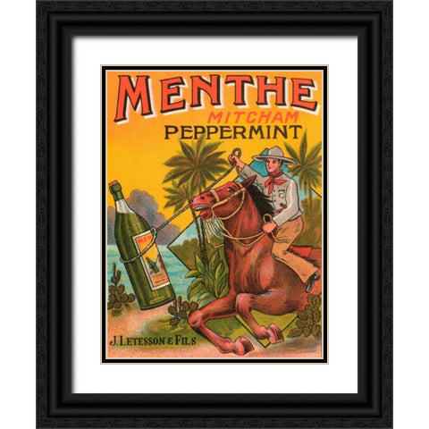 Menthe Peppermint Black Ornate Wood Framed Art Print with Double Matting by Vintage Booze Labels