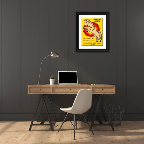 Jumping Horse Safety Matches Black Ornate Wood Framed Art Print with Double Matting by Phillumenart