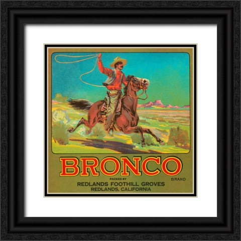 Bronco Brand Crate Label Black Ornate Wood Framed Art Print with Double Matting by Retrolabel