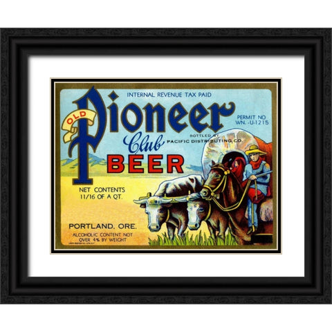 Old Pioneer Club Beer Black Ornate Wood Framed Art Print with Double Matting by Vintage Booze Labels