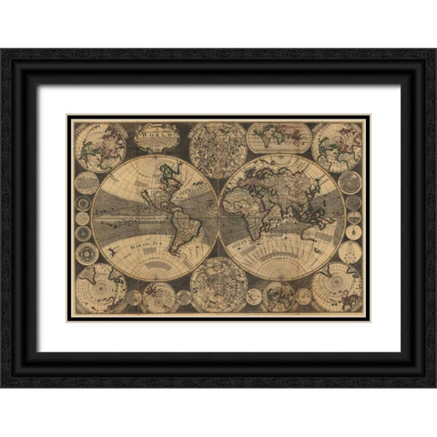 World Map with Planets Black Ornate Wood Framed Art Print with Double Matting by Godson, W.