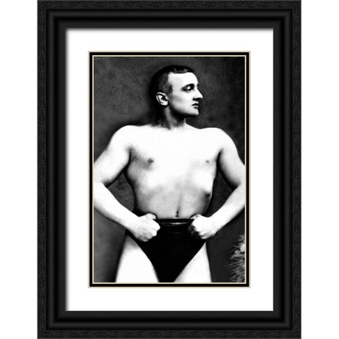 Bodybuilder with Thumbs Tucked in Belt Black Ornate Wood Framed Art Print with Double Matting by Vintage Muscle Men