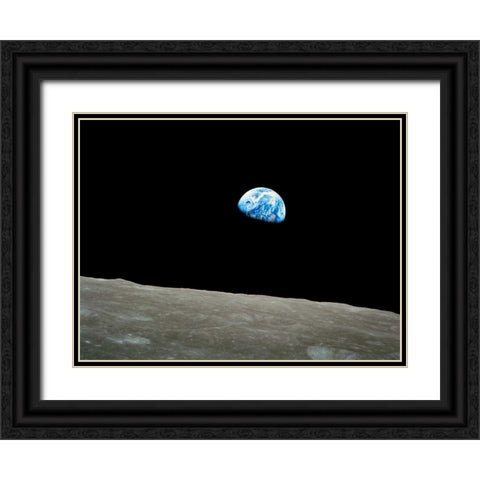 Earthrise, Apollo 8, December 24, 1968 Black Ornate Wood Framed Art Print with Double Matting by NASA