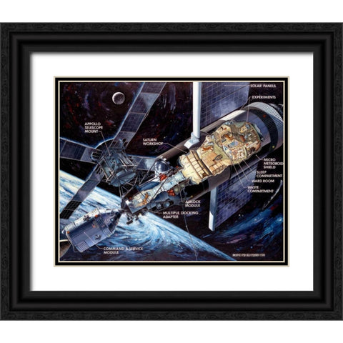 Skylab: Cutaway illustration, 1972 Black Ornate Wood Framed Art Print with Double Matting by NASA