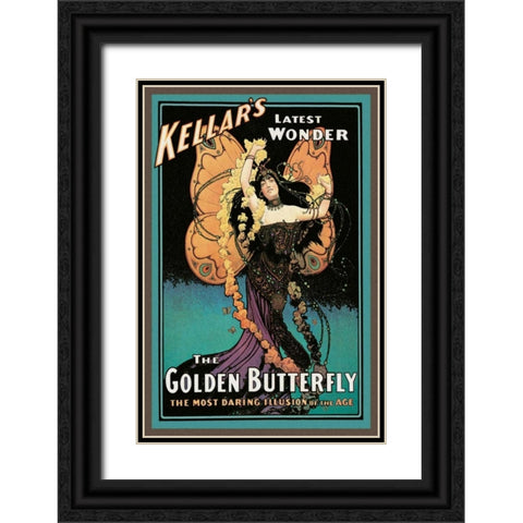 Magicians: Golden Butterfly: Kellars Latest Wonder Black Ornate Wood Framed Art Print with Double Matting by Strobridge