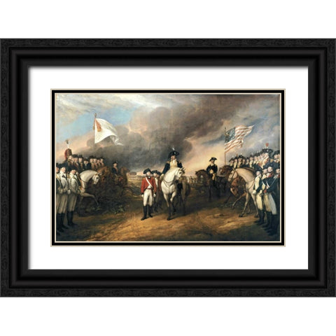 Surrender of Lord Cornwallis Black Ornate Wood Framed Art Print with Double Matting by Trumbull, John
