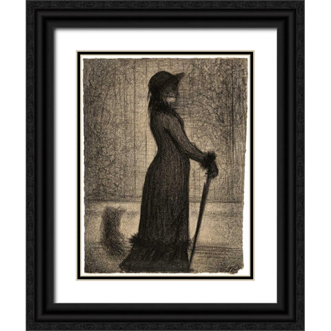Une elegante - Woman Strolling Black Ornate Wood Framed Art Print with Double Matting by Seurat, Georges