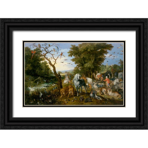 The Entry of the Animals into Noahs Ark Black Ornate Wood Framed Art Print with Double Matting by Jan Brueghel the Elder