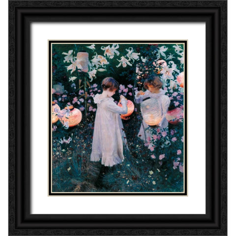 Carnation, Lily, Lily, Rose, 1885 Black Ornate Wood Framed Art Print with Double Matting by Sargent, John Singer