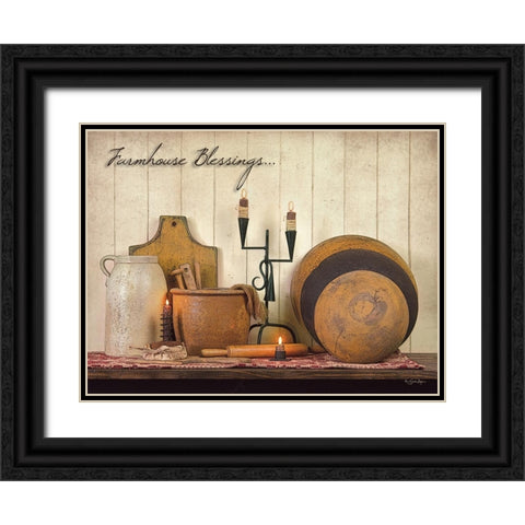 Farmhouse Blessings Black Ornate Wood Framed Art Print with Double Matting by Boyer, Susie