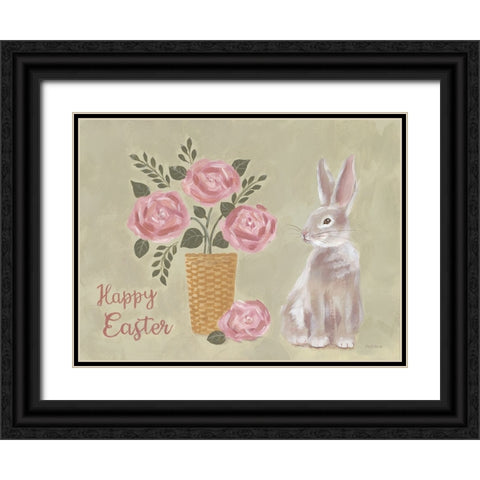 Happy Easter Basket Black Ornate Wood Framed Art Print with Double Matting by Britton, Pam