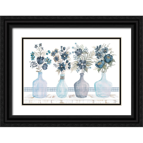 Feeling Blue Florals Black Ornate Wood Framed Art Print with Double Matting by Jacobs, Cindy