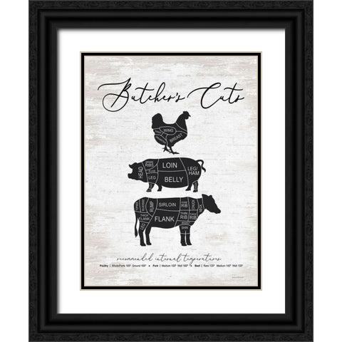 Butchers Cuts Black Ornate Wood Framed Art Print with Double Matting by Lettered And Lined