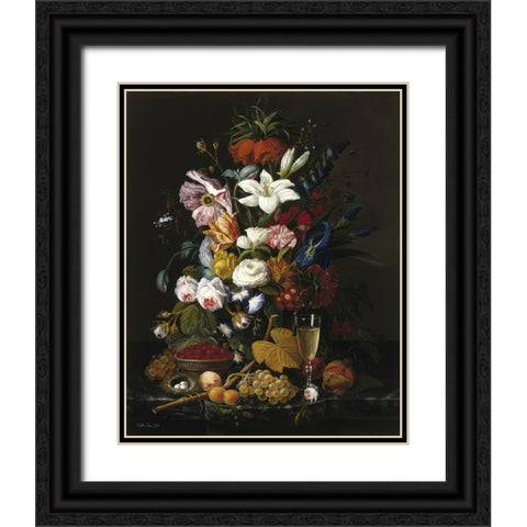 Floral Mix Black Ornate Wood Framed Art Print with Double Matting by Stellar Design Studio