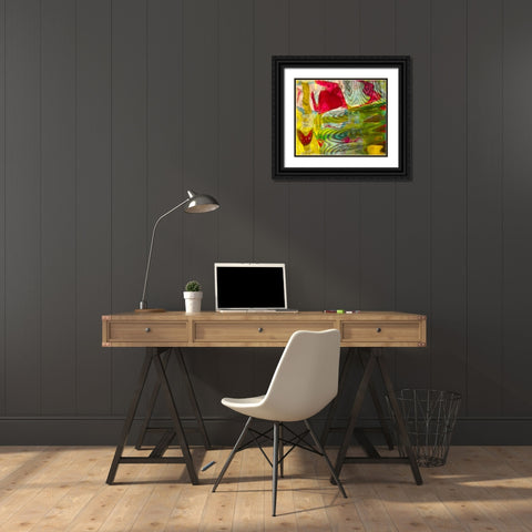 Yellow-green and red abstract Black Ornate Wood Framed Art Print with Double Matting by Jaynes Gallery