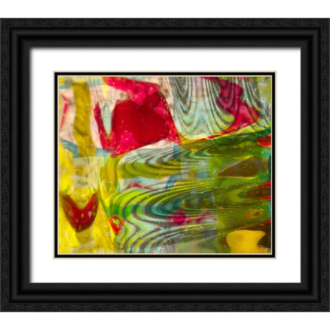 Yellow-green and red abstract Black Ornate Wood Framed Art Print with Double Matting by Jaynes Gallery