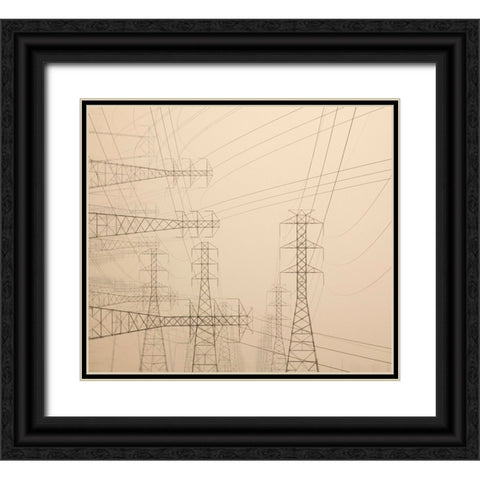 Power lines and towers abstract Black Ornate Wood Framed Art Print with Double Matting by Jaynes Gallery