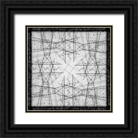 Black and white of power lines and towers abstract Black Ornate Wood Framed Art Print with Double Matting by Jaynes Gallery