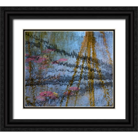 Lily pond reflection abstract Black Ornate Wood Framed Art Print with Double Matting by Jaynes Gallery