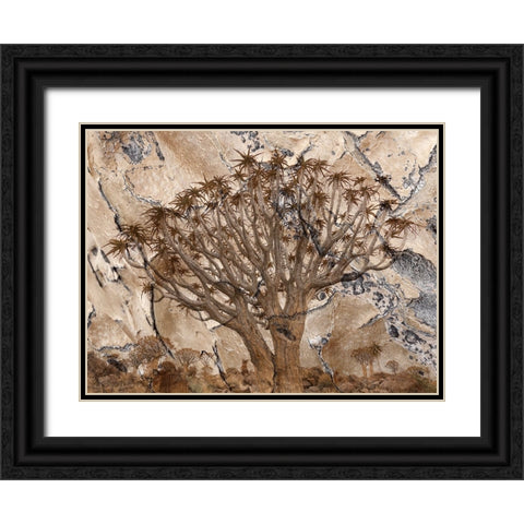 Africa-Namibia-Quiver tree and bark photo montage Black Ornate Wood Framed Art Print with Double Matting by Jaynes Gallery