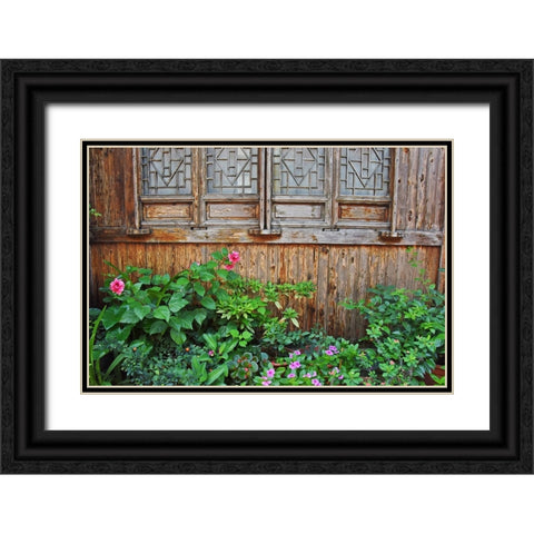Latticed windows of an old house on Ziyang street in the old town-Linhai-Zhejiang Province-China Black Ornate Wood Framed Art Print with Double Matting by Su, Keren