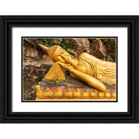 Laos- Luang Prabang. Reclining Buddha statue on Mount Phousi. Black Ornate Wood Framed Art Print with Double Matting by Haseltine, Tom