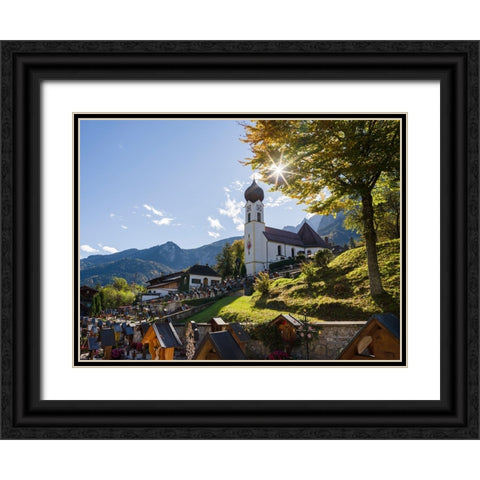 Church St-Johannes der Taufer-John the Baptist-Village Grainau near Garmisch-Partenkirchen and moun Black Ornate Wood Framed Art Print with Double Matting by Zwick, Martin