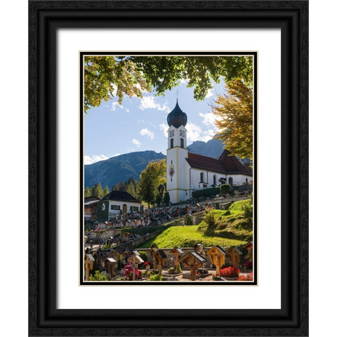 Church St-Johannes der Taufer-John the Baptist-Village Grainau near Garmisch-Partenkirchen and moun Black Ornate Wood Framed Art Print with Double Matting by Zwick, Martin