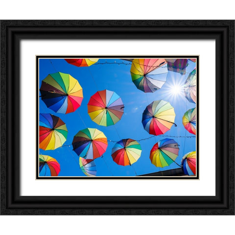 Alley of the Old Town with umbrellas. The town Szentendre near Budapest- Hungary Black Ornate Wood Framed Art Print with Double Matting by Zwick, Martin