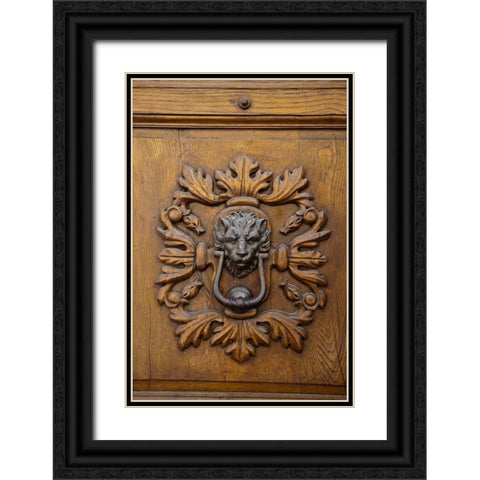 Italy-Tuscany Ornate door knocker in the historic hill town of Montalcino Black Ornate Wood Framed Art Print with Double Matting by Eggers, Julie