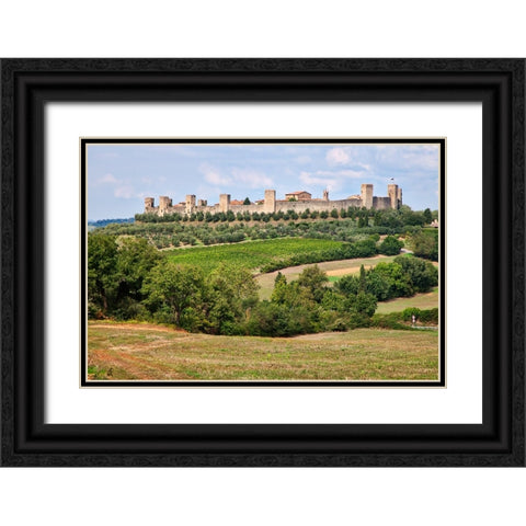 Italy-Tuscany-Monteriggioni Ancient walled hill town Black Ornate Wood Framed Art Print with Double Matting by Eggers, Julie