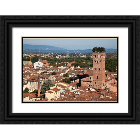 Italy-Tuscany-Lucca The rooftops of the historic center of Lucca and the Guinigi tower Black Ornate Wood Framed Art Print with Double Matting by Eggers, Julie