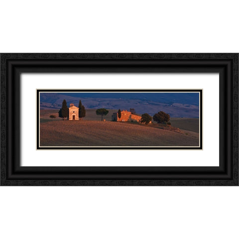Italy-Tuscany-Pienza The Cappella della Madonna di Vitaleta at sunset Black Ornate Wood Framed Art Print with Double Matting by Eggers, Julie